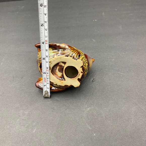 Vintage Ceramic Bird Figurine Brown Green Hollow Cut Outs Chickadee Glossy - Picture 11 of 11